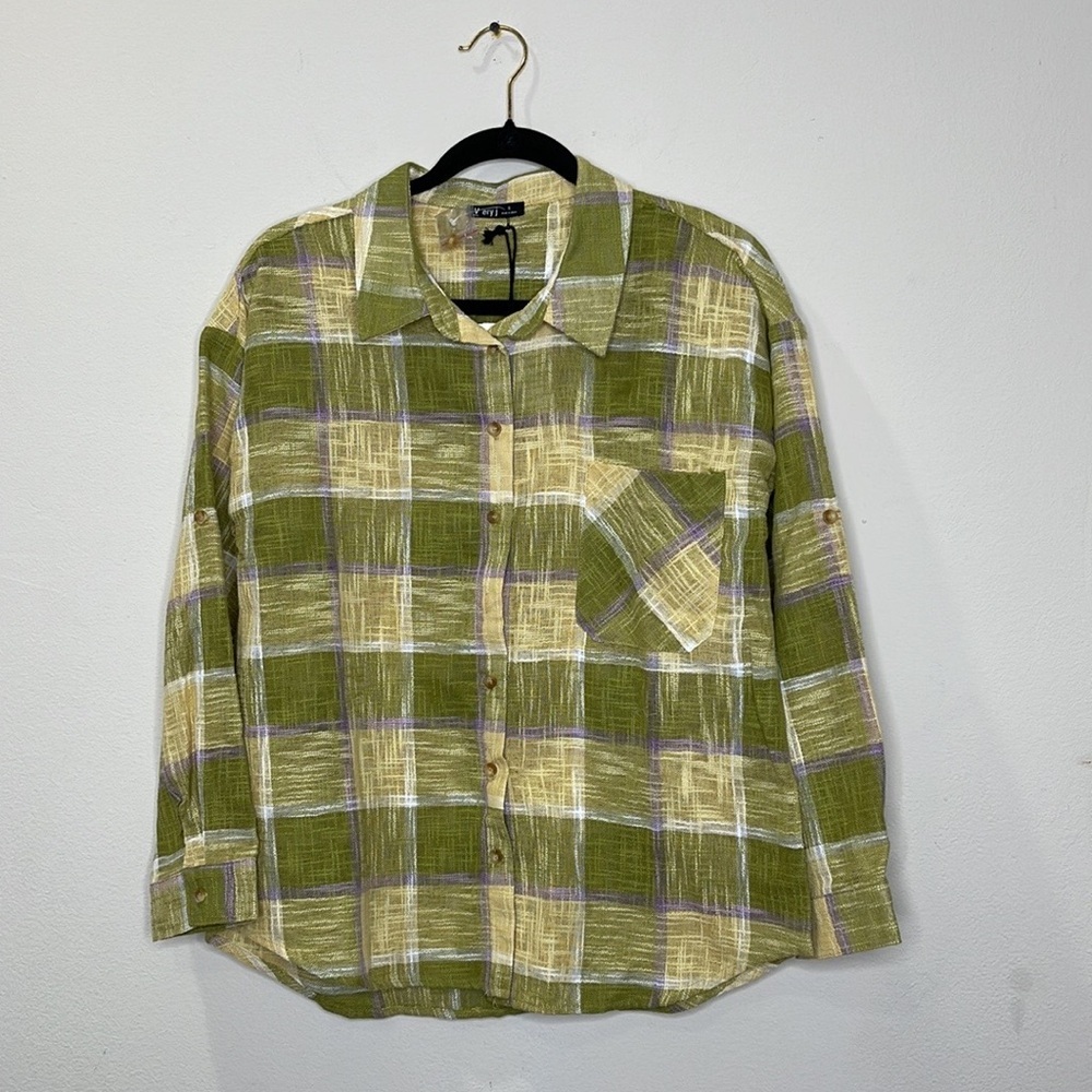 Very J Linen & Cotton Blend Button Down Top